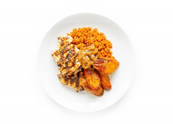 Grilled chicken Yassa with jollof rice